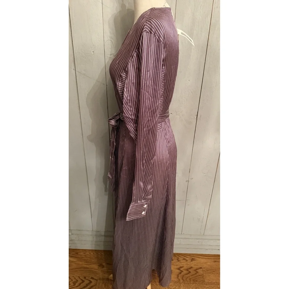 Tory Burch Purple Striped Candystripe Viscose Shirt dress Belt Tie New Sz-6 898$